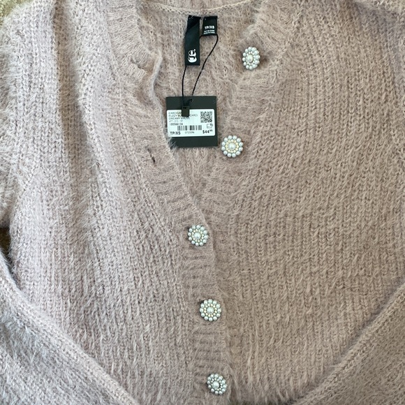 NWT Garage Fuzzy Jewel Button Cardigan in Dreamy Mauve Size XS - Picture 3 of 4